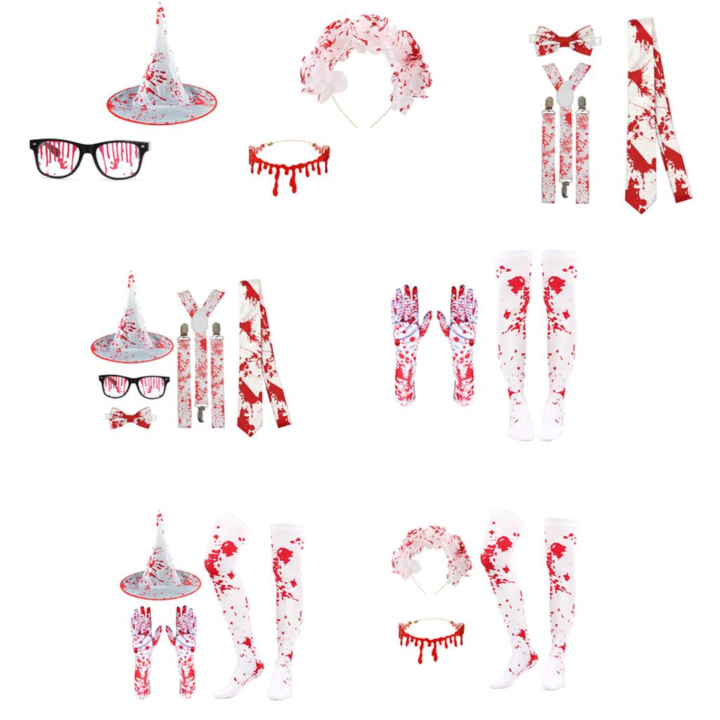 Splattered Blood Glasses Halloween Pointed Hat Bloody Gloves Stockings Decorative Glasses Halloween Costume Accessories