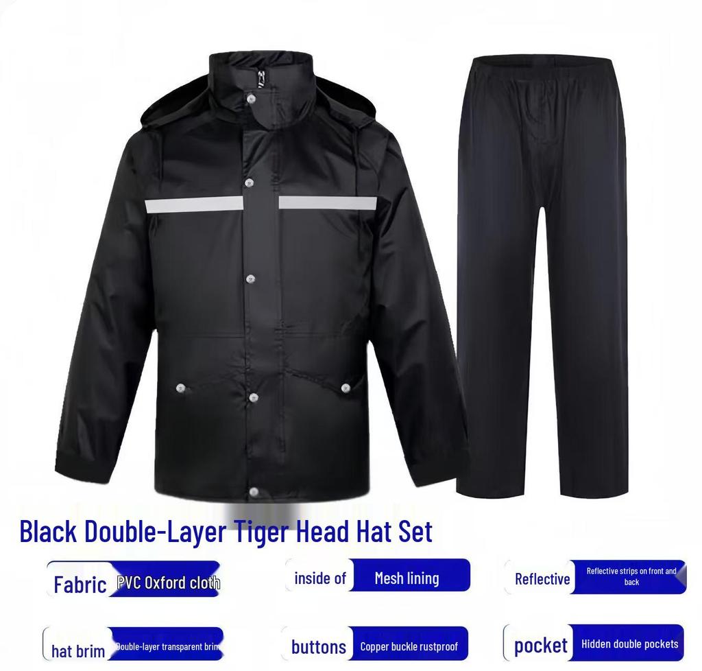 Marineblauer reflektierender Regenmantel und Hose für Herren - Wasserdicht, verdickt, zweiteilig, ideal für Sicherheits- und Sanitätsarbeiter