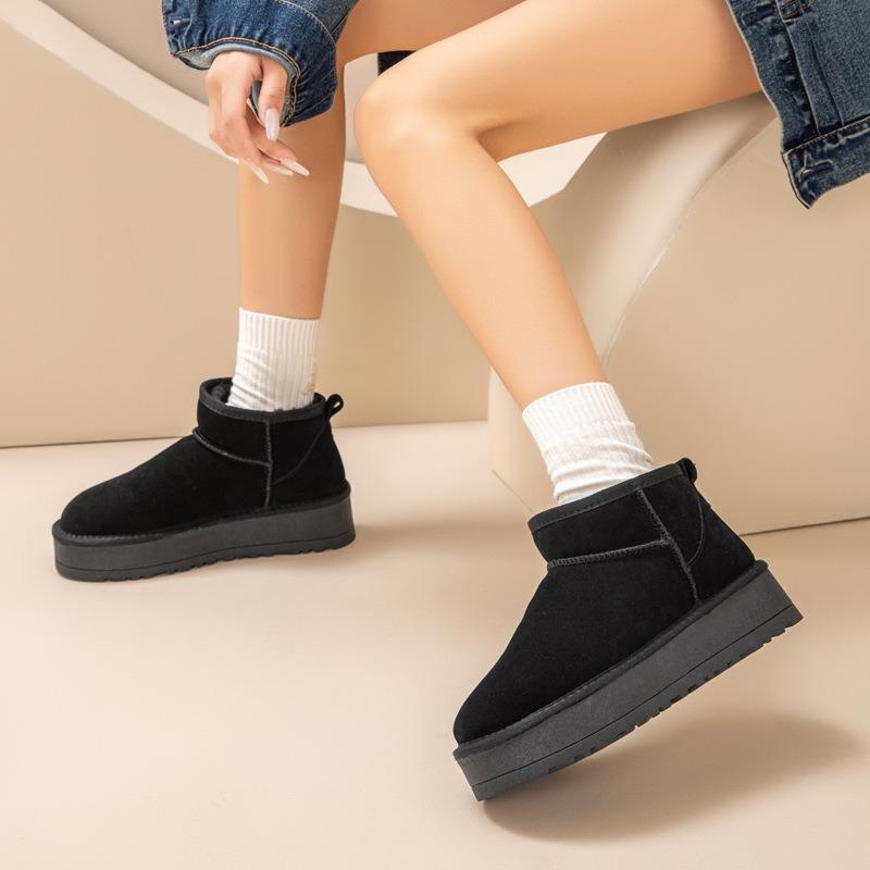 Zhou Dongyu Song Yanfei Thick-soled Snow Boots Women's New Leather Heightening Short Tube Piled Thickened Cotton Shoes