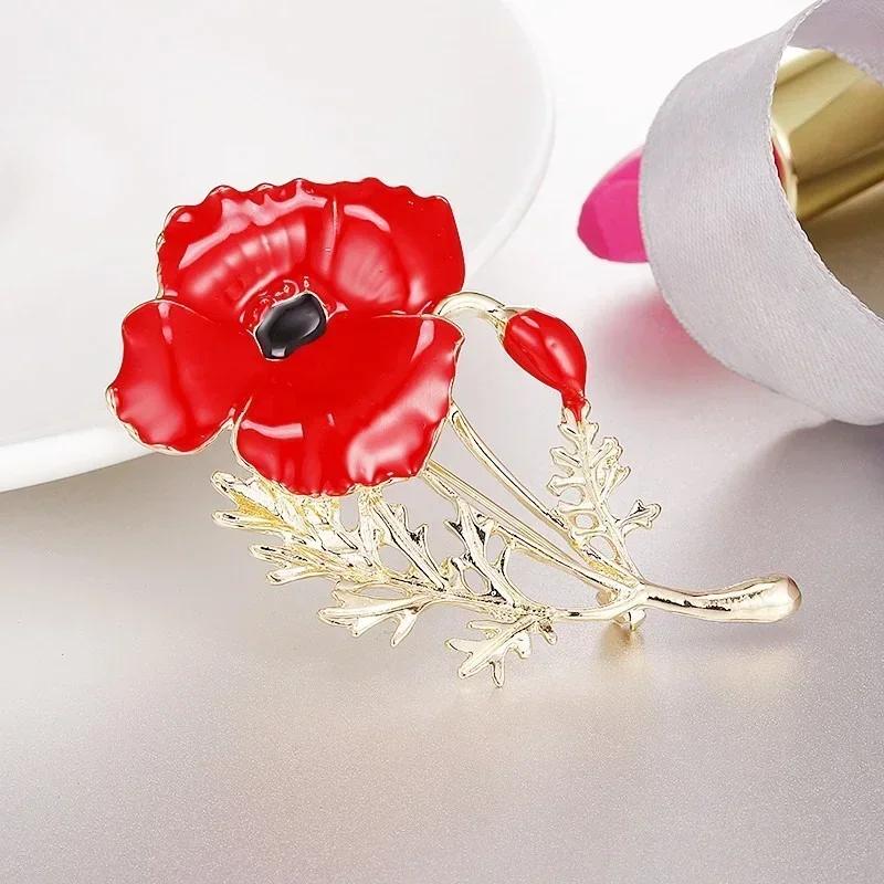 Women Summer Fashion Red Flower Pearl Peony Brooches Corsage Jewelry Luxury Temperament Mother's Day Gift Fashion Accessories