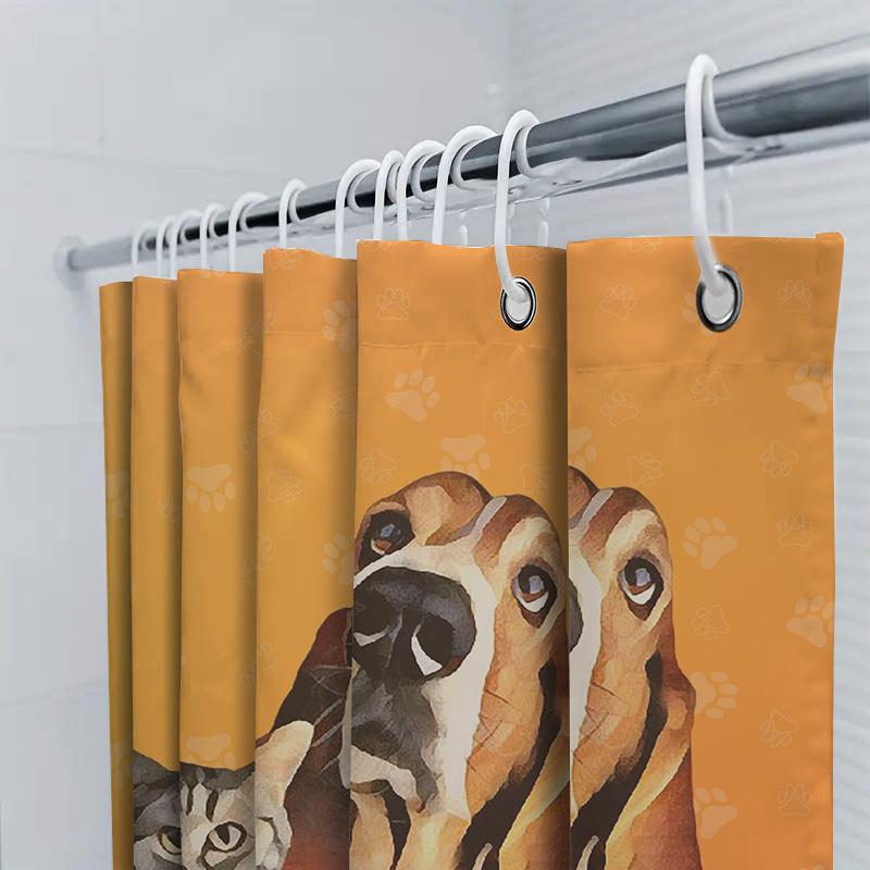 Artistic Pet Shower Curtain Dog Cat Print Bath Decor for Home Bathroom Orange Paw Pattern Waterproof Fabric Size 72x84 Inches (1
