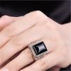 Baum des Lebens Hohl Quadrat Schwarz Zirkon Achat Herren Ring Offen Retro Obsidian Chalcedon Herren Ring Ring
