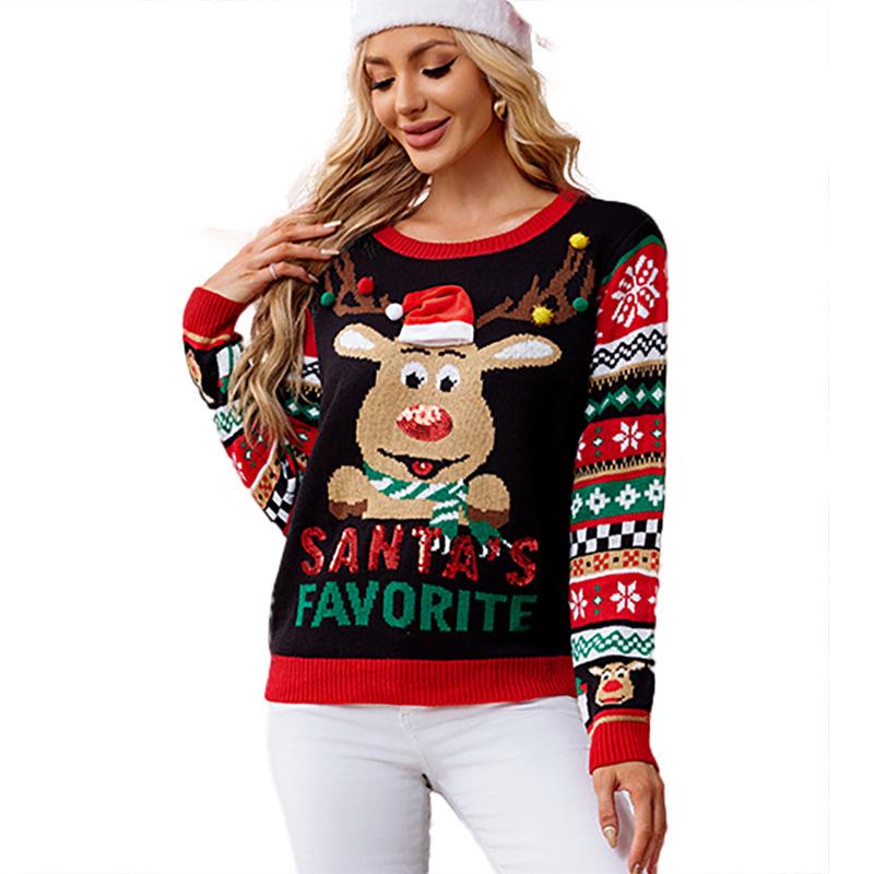 2024 Loose Fit Christmas Sweater: Women’s Knitted Round Neck for Autumn-Winter