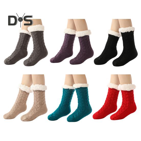 1 Pair Cashmere Socks Slipper Socks with Non-Slip Dots Winter Thick Home Sleep Socks for Women And Elderly