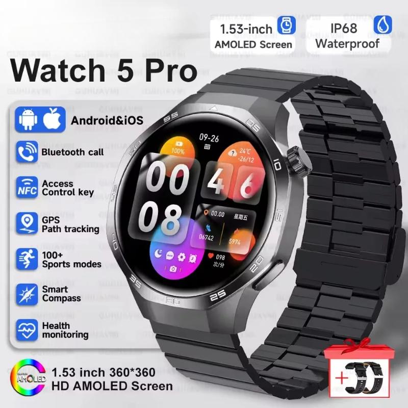 2026 New Watch GT5 Max Smart Watch HD AMOLED Screen NFC Bluetooth Call Health Waterproof Smartwatch Men Women For Huawei