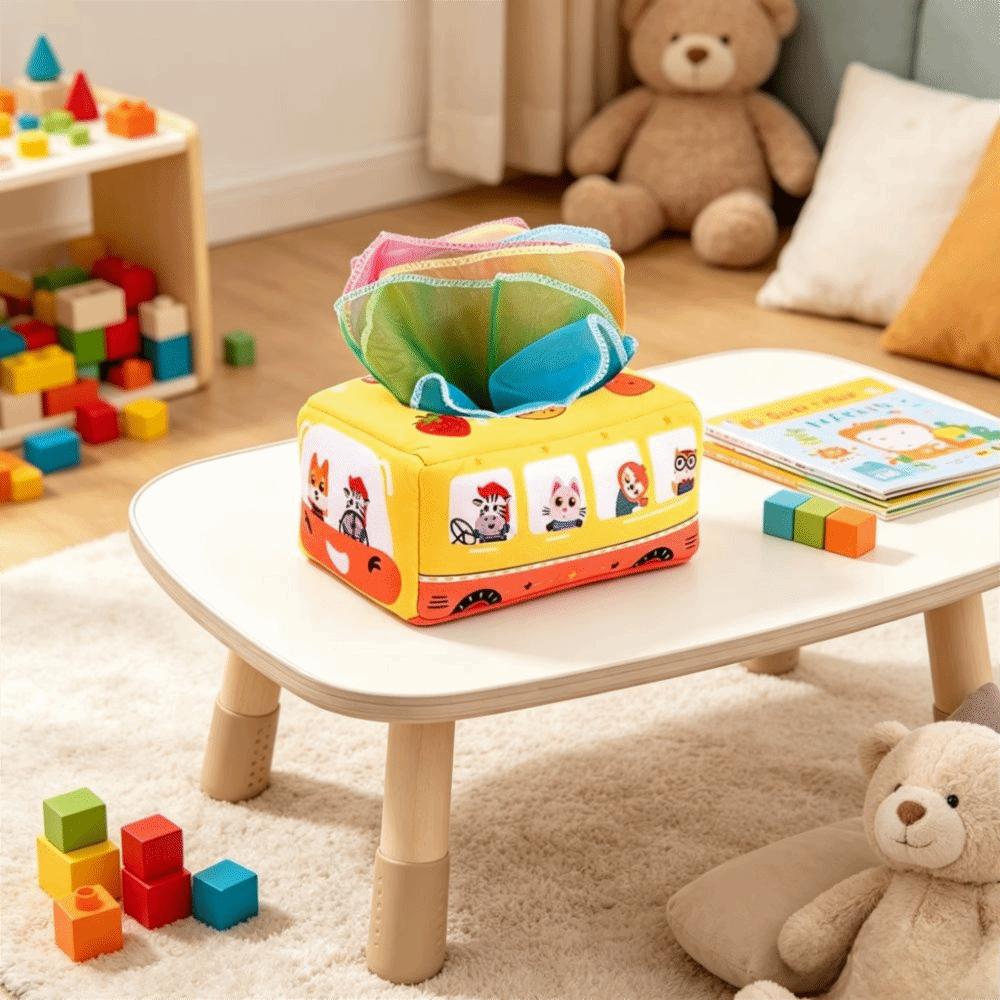 Crinkle Cloth Tissue Box Toys Educational Infant Pull Along Baby Montessori Boxes  Infant