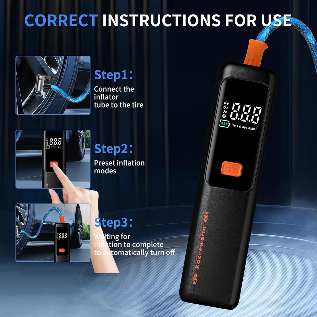 Tire Inflator Portable Air Compressor –Auto Shut-Off, Cordless Rechargeable Digital Car Tire Pump For Car, Motorcycle, Bicycle & Balls