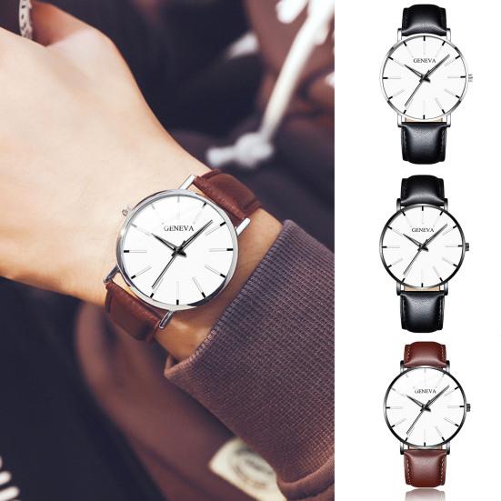 

Men Quartz Watch Precise Round Dial Analog Display Anti-scratch Shock Resistant Time-Display Faux Leather Strap Fashion Simple Male Clock