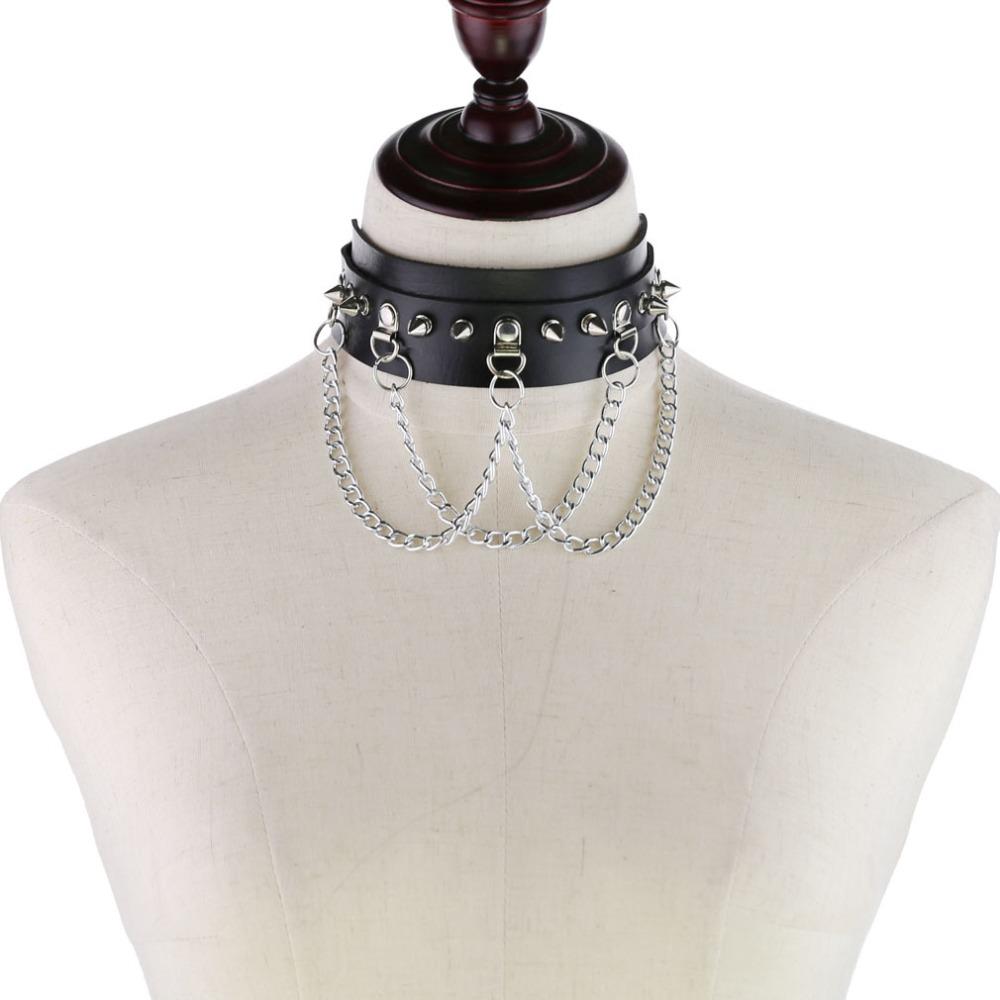Punkový choker s hroty pro ženy muže kožený náhrdelník řetízek šperky chocker goth doplňky