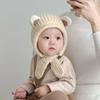 Warm Fleece Baby Bear Ear Hat Soft Plush With Chin Tie Perfect For Infant Winter Outdoor Daily Wear