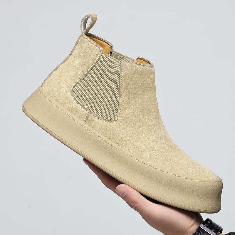 British Style Men Chelsea Boots Casual Leather Ankle Boots Pure Color High Top Shoes Versatile Winter Shoe Warm Plush Snow Botas