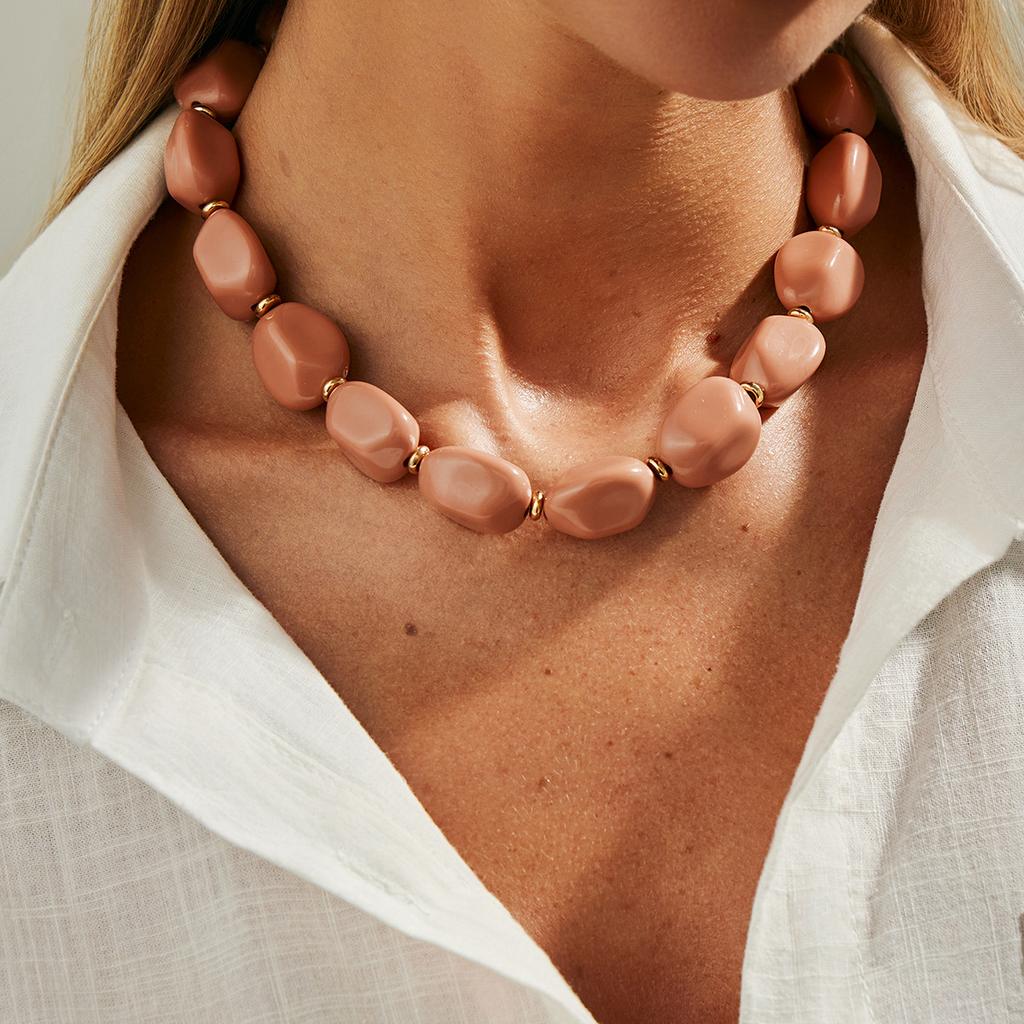 Fashion Irregular Acrylic Beaded Necklace, Design Sense Geometric Bead Clavicle Chain Necklace Women