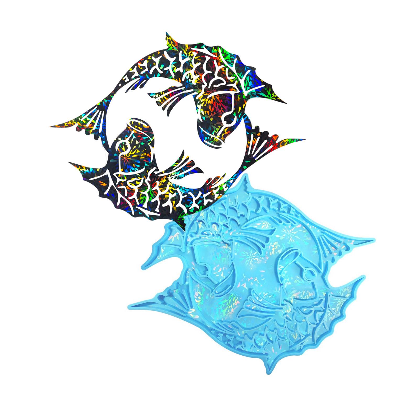 

Двойная форма для украшения стены в форме рыбы, голографическая радужные огни, силиконовая форма для настенной наклейки, ювелирный инструмент синий