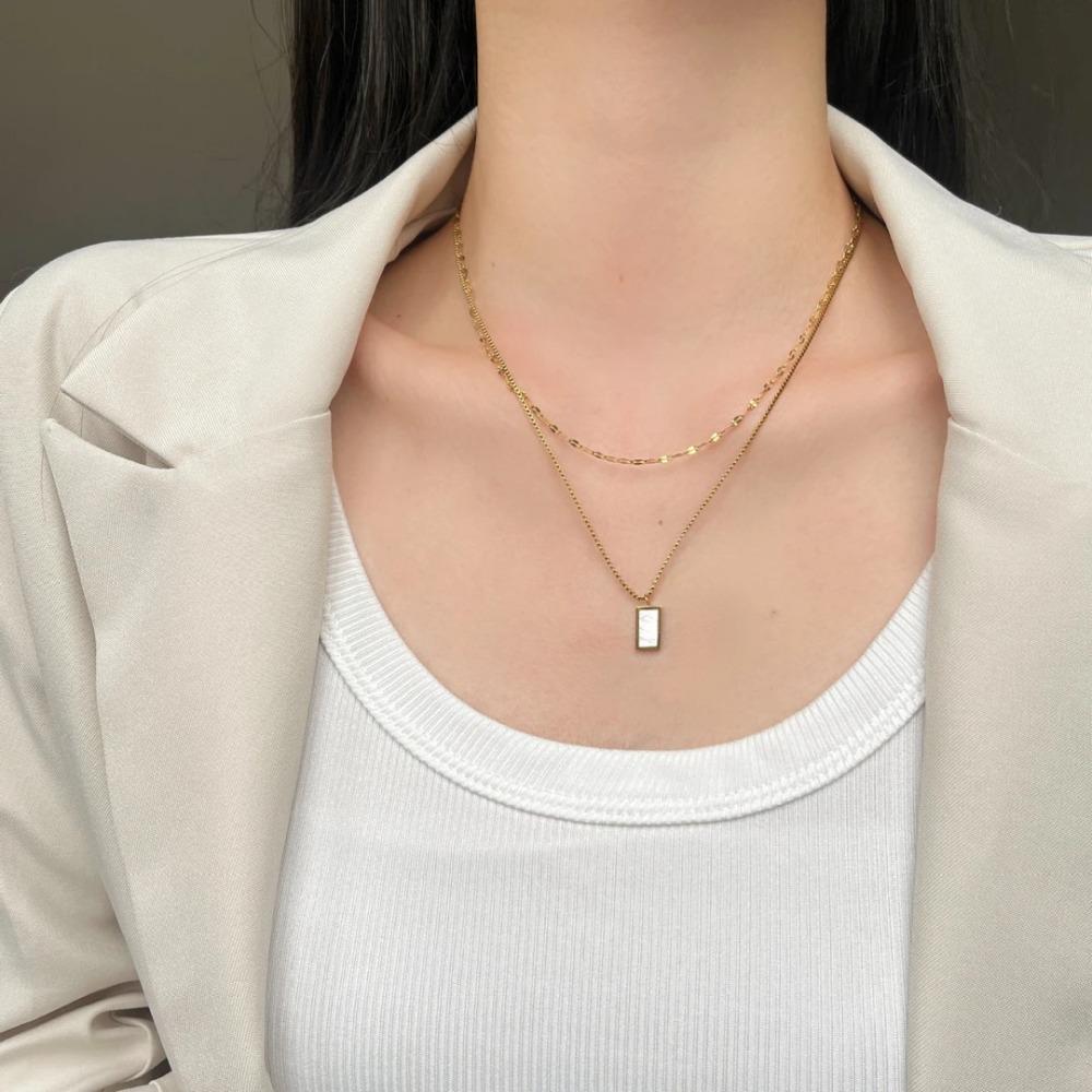 Embed Seashells Double Layer Necklace Titanium Steel Choker Necklace Women Jewelry