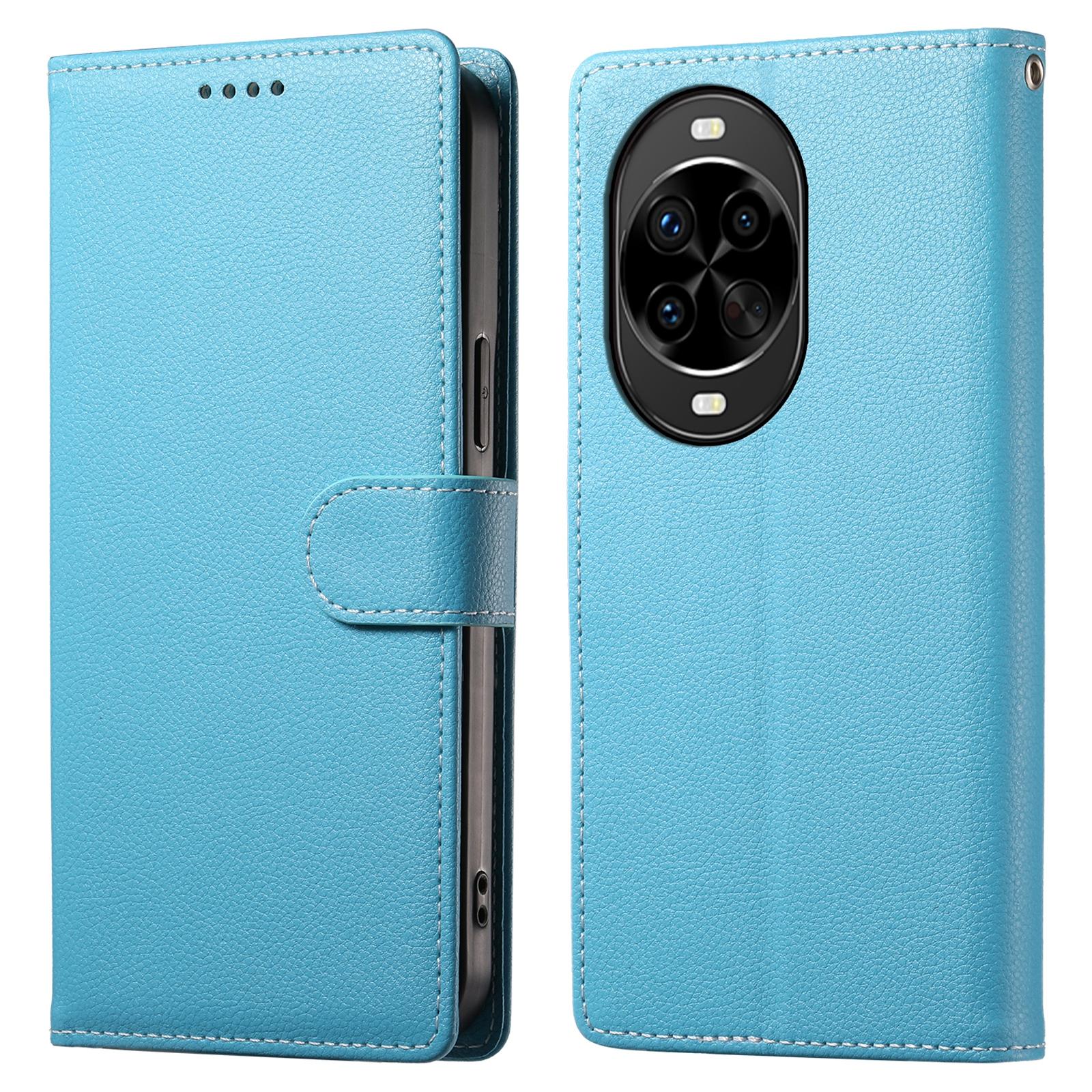 

For Huawei nova 14 Pro 5G Case Magnetic Snap Litchi Texture Leather Wallet Phone Cover with Wrist Strap Sky Blue