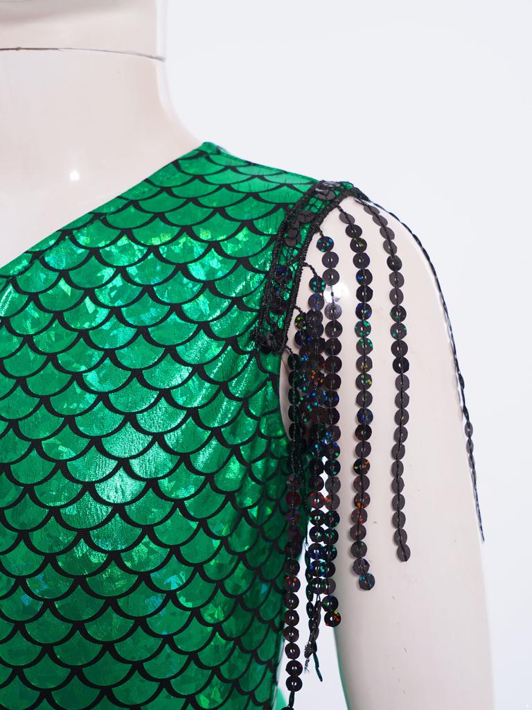 Dívčí třpytivé flitry rybí šupiny leotard mašle na zádech třásně body tanec soutěž party outfit