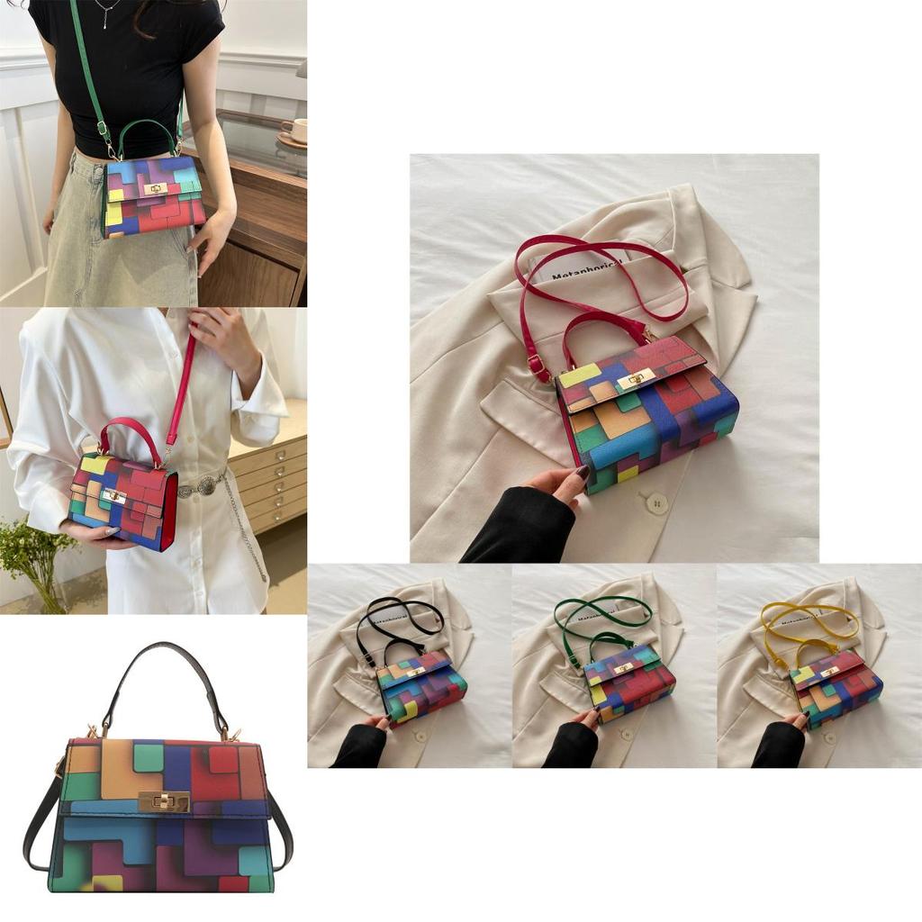 Trendy Color-block Fashion Chain Crossbody Purse For Women In Stylish Black Green Yellow And Rose Pink