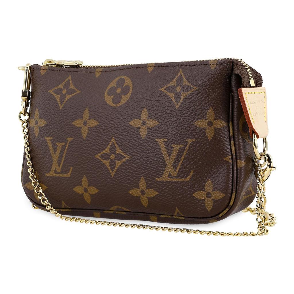 Louis Vuitton Mini Pochette Double Chain Classic Monogram Coated Canvas Leather Handheld Shoulder Crossbody Bag Mini Women Bags Brown M82510