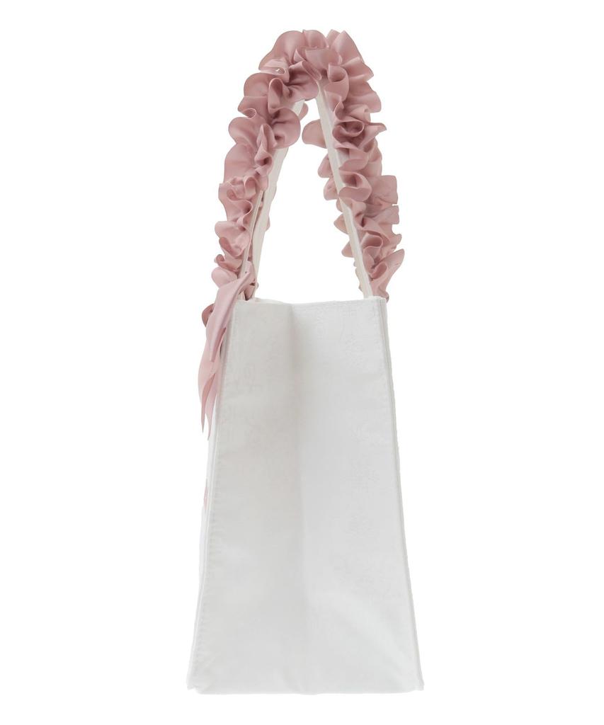Maison De Fleur Jacquard Ribbon Frill Square Tote S Bag, Ivory, Size F, 08000628400