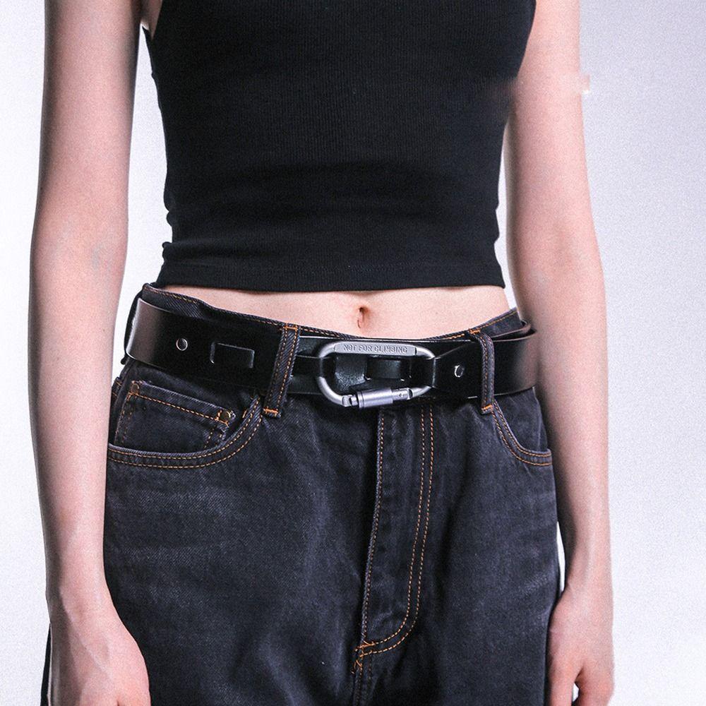Luxury Design Carabiner Buckle Belt Pin Buckle Punk Waistband Trendy Waist Belt  For Women Men