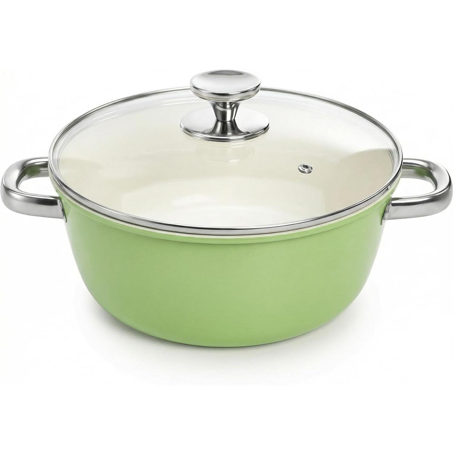 Ceramic Nonstick Stock Pot with Lid, 4.2 Quart Soup Pot, Cooking Pot Stew Pots, Induction Compatible Stockpot, Avocado Green зелёный