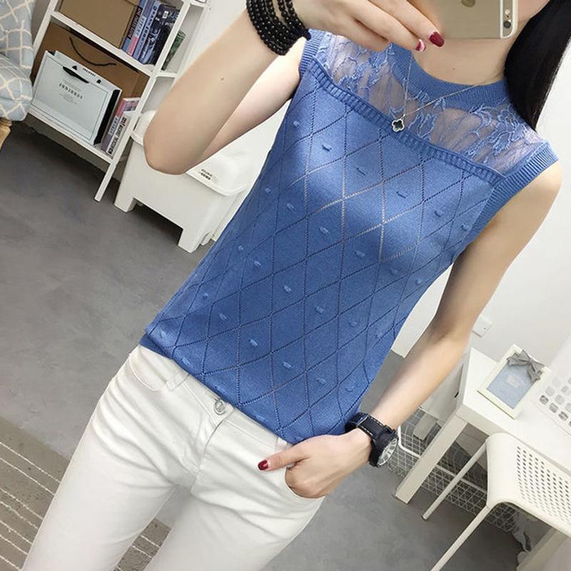 Round Neck Lace Bottoming Shirt Plus Size Women's Sleeveless Loose Camisole Knit Sweater T-Shirt Top