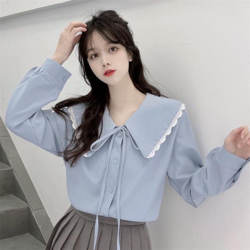 

French Sweet Bow Tie Doll Collar Women s Shirt - White, Spring/Autumn Top Size S