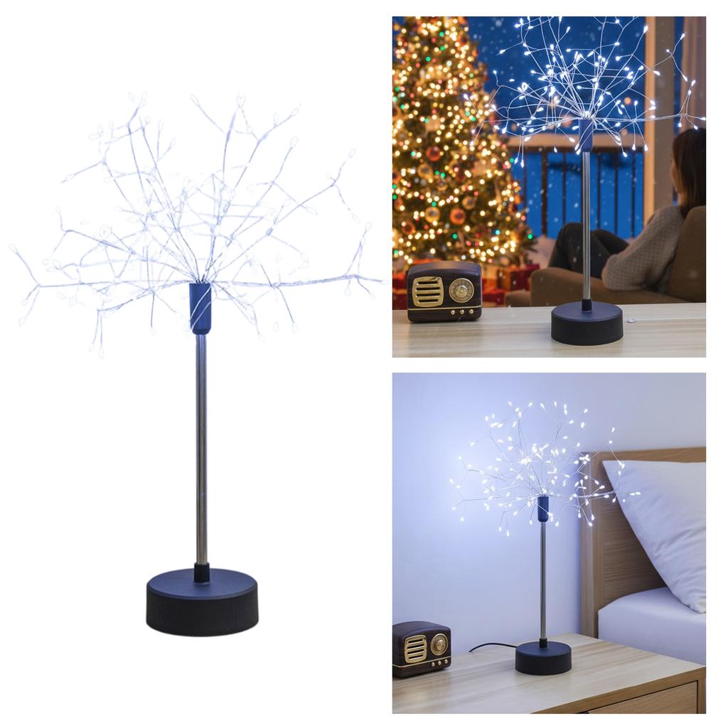 Mini Table Starburst Silver Lights Battery & USB Operated LED Christmas Starburst Firework Lamp for Xmas Party Home Decor