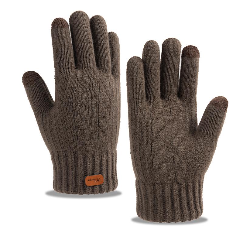 Touch Screen Knitted Gloves Autumn and Winter Men's Cycling Driving Piled Thickened Student Cold-proof Warm Gloves