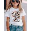 Girls' Cute Panda Climbing Tree Printed T-shirt - Soft Pink Short-sleeve Crew Neck Top, Breathable Knitted Fabric for Spring