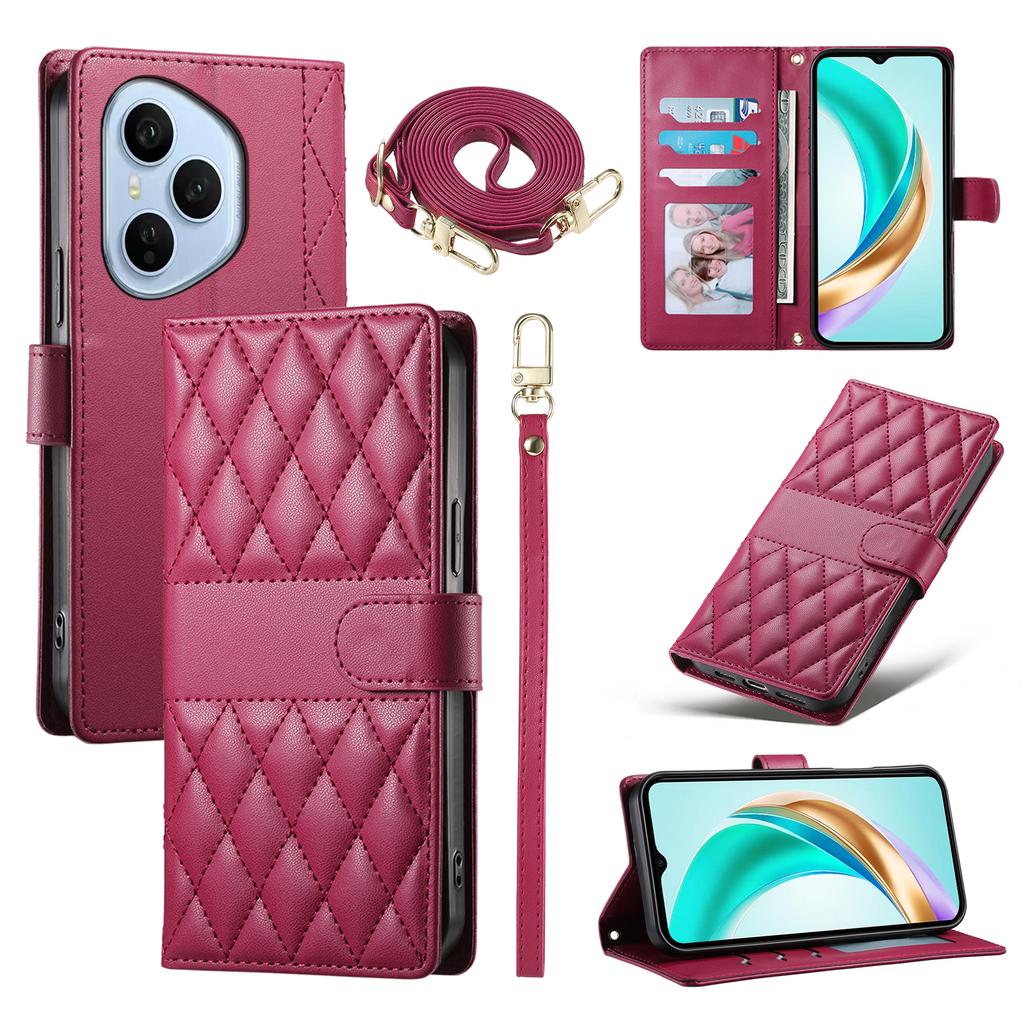 For Honor 400 Pro 5G (Global) Case Rhombus Stitching Wallet Stand Leather Phone Cover with Long/Short Strap
