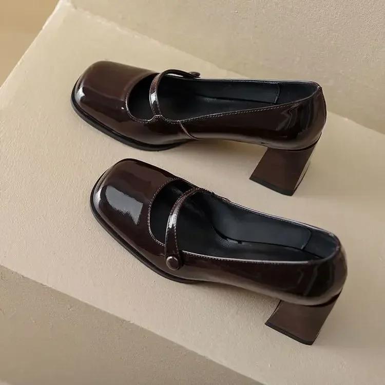 Móda 2025 Jaro Léto Francouzské Retro Dámské Boty na Vysokém Podpatku Čtvercové Špičky Boty Mary Jane pro Ženy Sapatos De Mujer