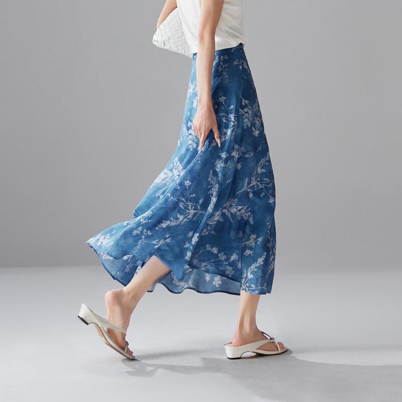 SOFSIL 2026 Summer Mulberry Silk Floral Fishtail Skirt L