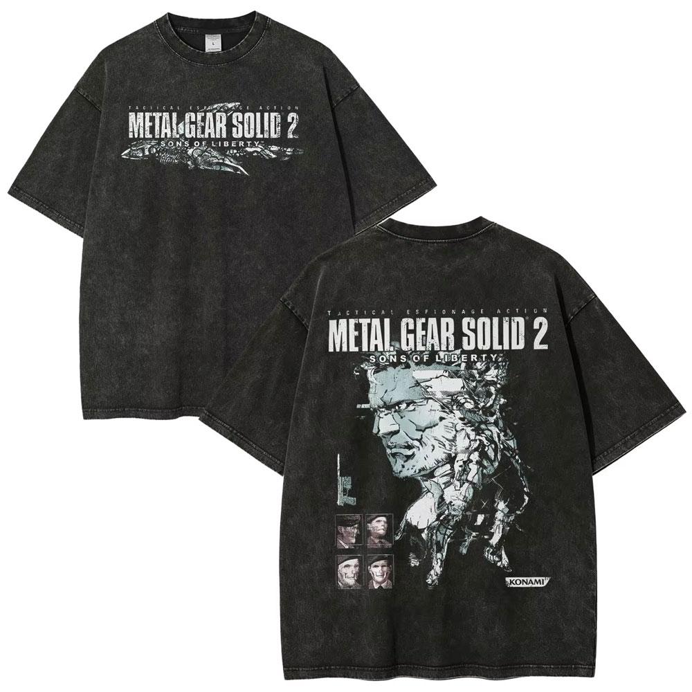 Hot Game Metal Gear Solid 3 Snake Eater Vintage Washed T Shirt Unisexs Loose Player Fans Fashion Short Sleeve Tshirts Streetwear