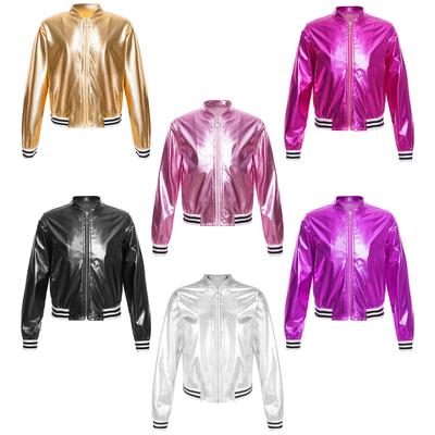 Kids Girls Long Sleeve Stand Collar Jacket Jazz Hip Hop Street Dance Performance Costume