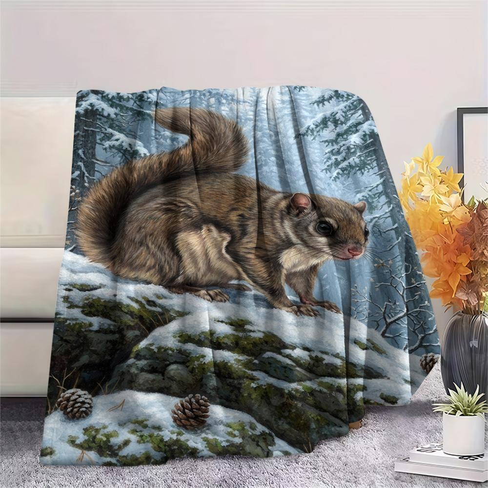 1PC Snow animals Print FlAannel Blanket, High quality Comfortable for All Seasons, Home Decor, Warmth and Comfort