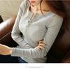 Damen Langarm T-Shirt Henley-Kragen Knopf Gerippt Slim Fit Sexy Reiner Wunsch Basis Layering Top
