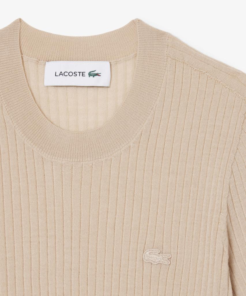 LACOSTE Women'S Fine Merino Wool Rib Knit Short Sleeve Sweater Af4146-56G X6F