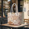 Boho Star Pattern Tote Bag Fashion Casual Portable Large Capacity Shoulder Handbag for Daily Use