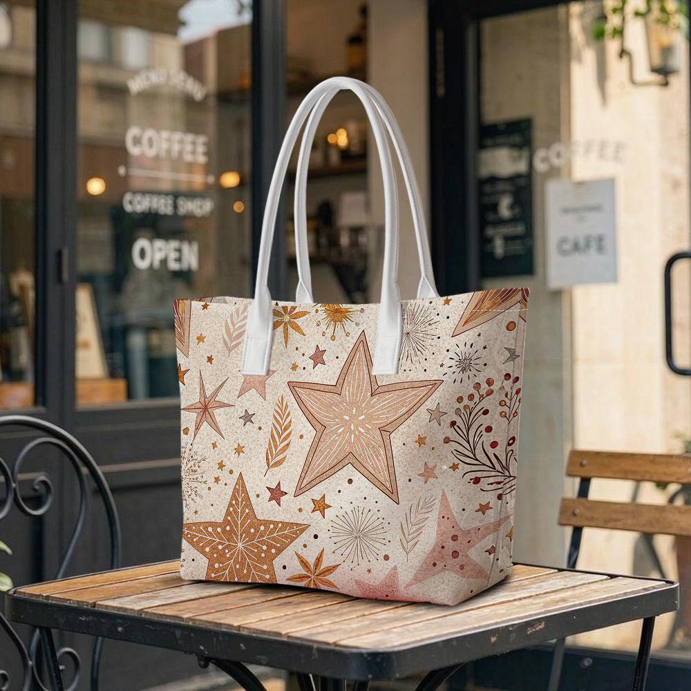 Boho Star Pattern Tote Bag Fashion Casual Portable Large Capacity Shoulder Handbag for Daily Use