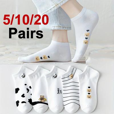 5/10/20 Paar Damen Tierdruck Kurze Socken Frühling Sommer Schweißabsorbierend Atmungsaktiv Bequem Gestrickter Stoff Freizeitsocken