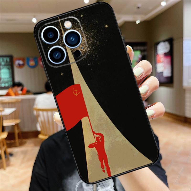 Red Soviet Union USSR Flag Case For iPhone 17 15 14 13 12 11 16 Pro Max Mini Plus 16e 17 Air Bumper Cover Accessories