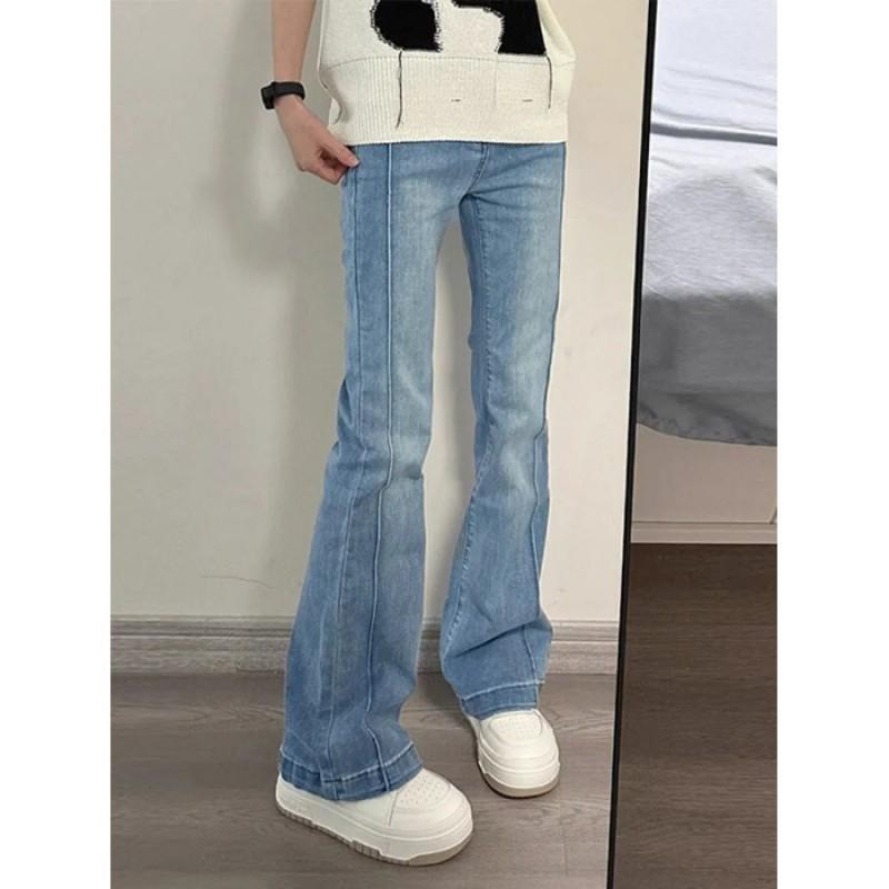 High Waist Stretch Flared Jeans Women Slim Fit Denim Pants With Distressed Detail Small
