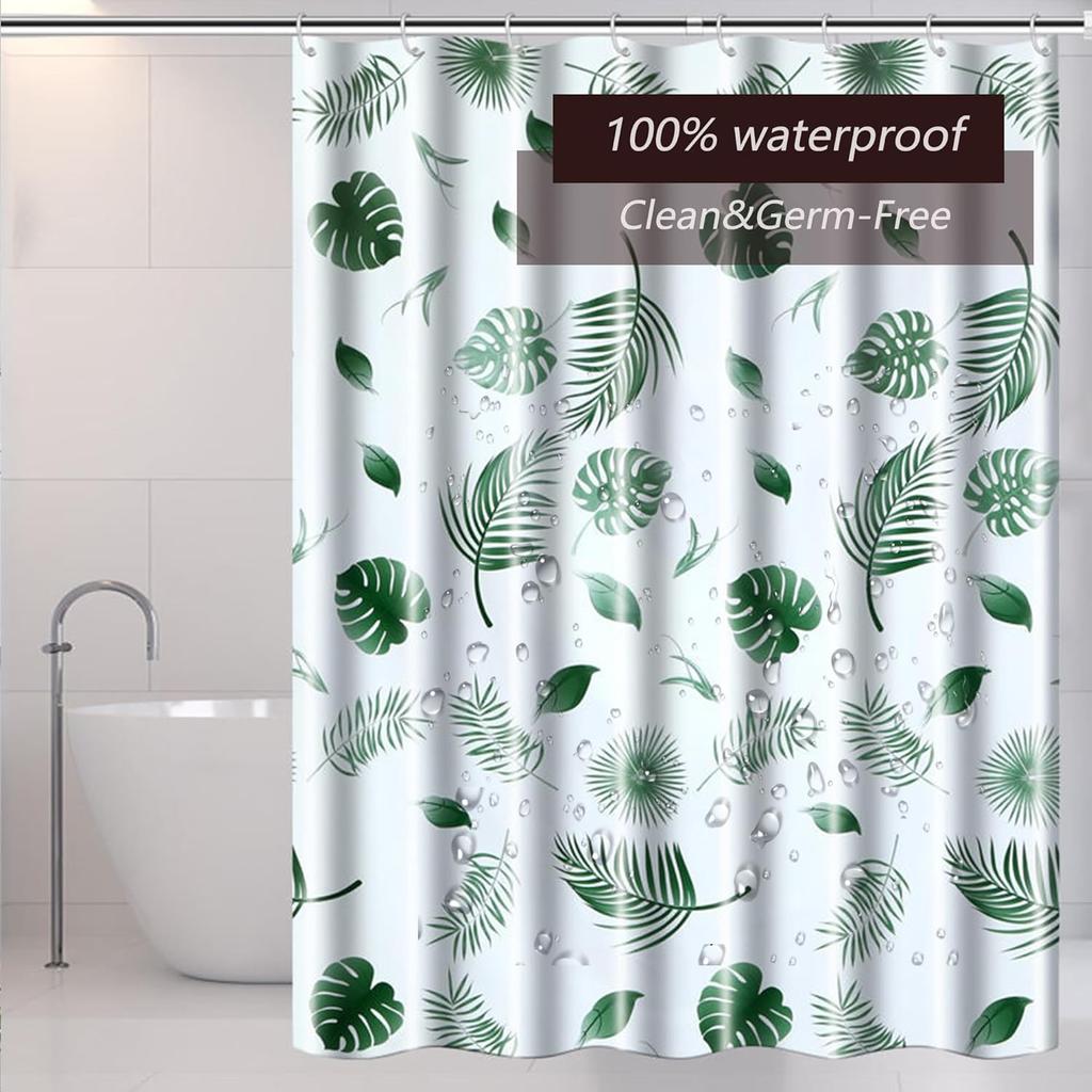 Shower Curtain Liner, 4G PEVA Green Leaf Shower Liner, Plastic Waterproof Shower Curta, 72x72 inch with Grommet Holes 3 Magnetic Weights