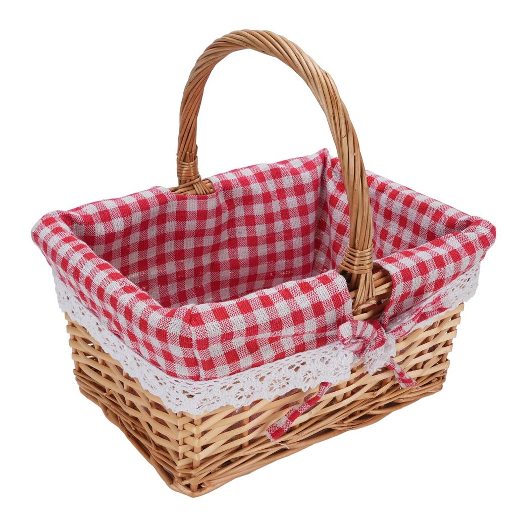 Picnic Basket Detachable Lining Vintage Spacious Capacity Hand Woven Basket for Camping Vegetable Picking