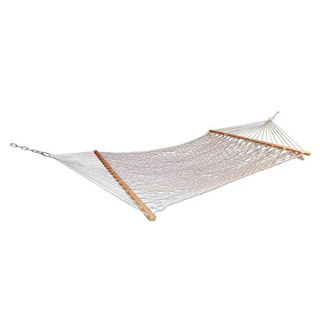 Mesh Hammock Brthable 350lb Load Bring Prevent Rollover Hand Woven Cotton Rope Hammock with Sprder Bar for Yard Patio