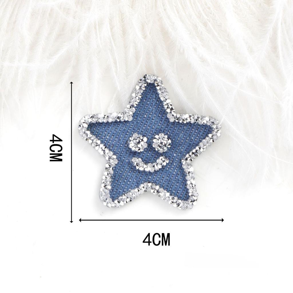5Pcs Denim Drill Picture Rhinestone Love Diy Accessories Five-pointed Star Three-dimensional Clothing Bag Jewelry Heat Transfer Accessories