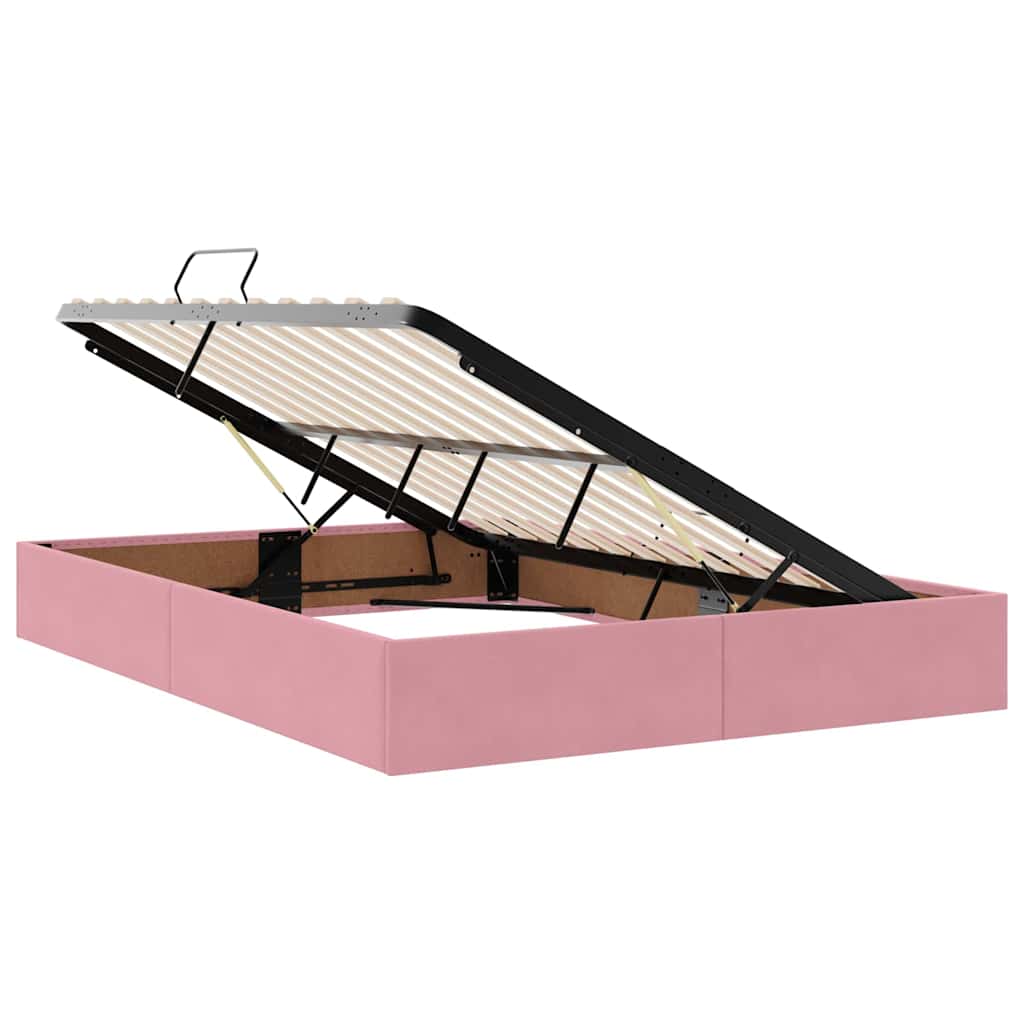Storage Bed with Mattress Pink 140 X 200 Cm Velvet