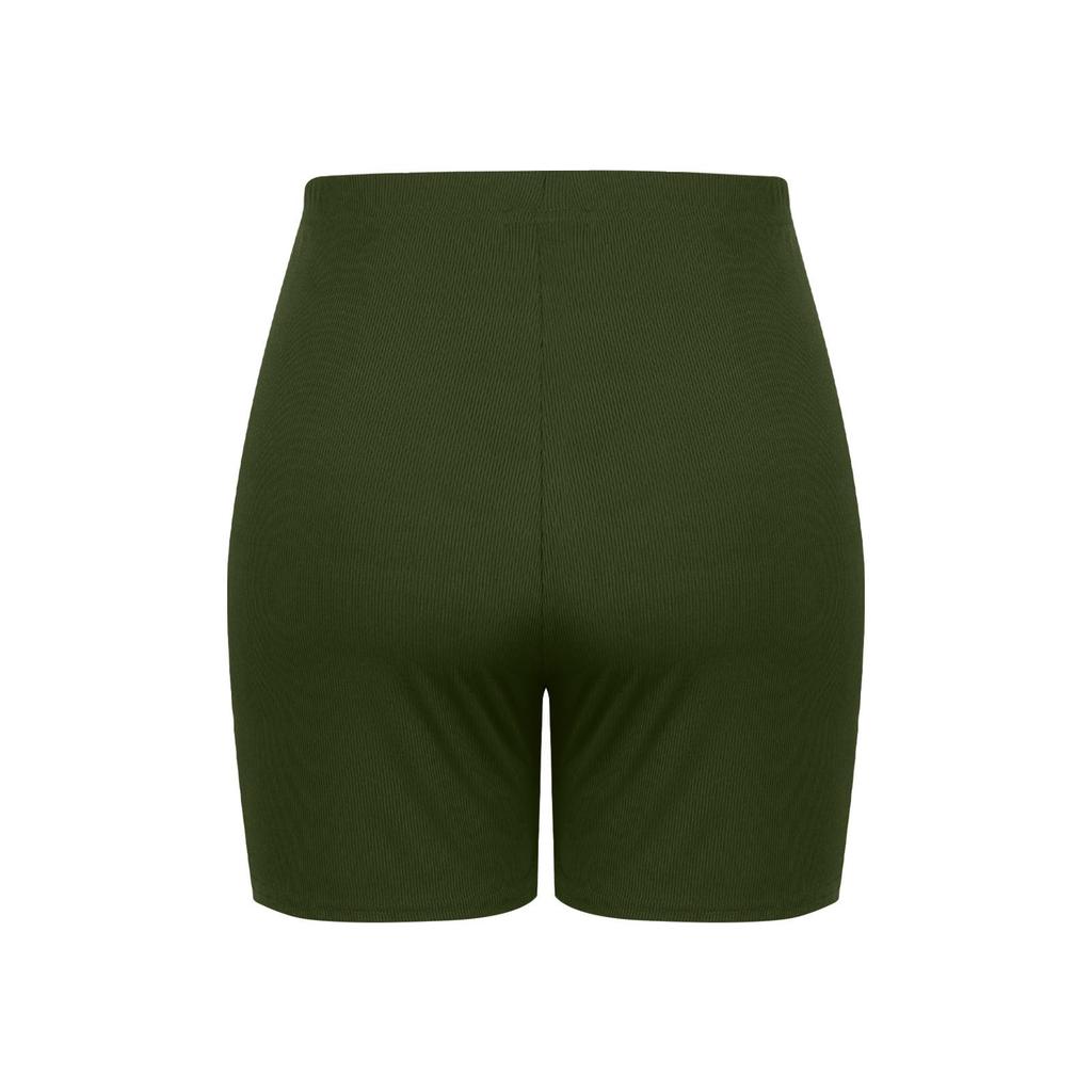 Plus Size Ribbed Knit High Waist Biker Shorts for Women Stretchy Elastic Waistband Comfortable Fit Casual Wear