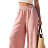 Women Pants Elastic High Waist Wide Leg Loose Fit Trousers Pure Color Summer Spring Casual Beach Vacation Long Pants